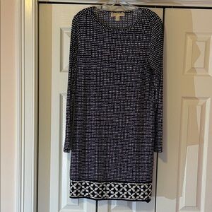 Michael Kors Navy and White Long-Sleeve Patterned Dress